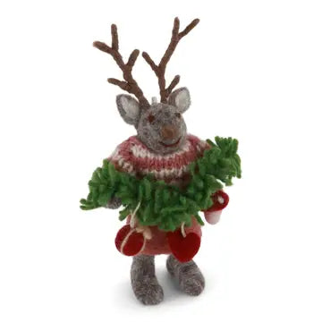 Small Grey Girly Deer with Garland Ornament