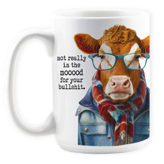 Not in the Mooood Cow Anthropomorphic Mug