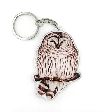 Cozy Barred Owl Double Sided Acrylic Keychain