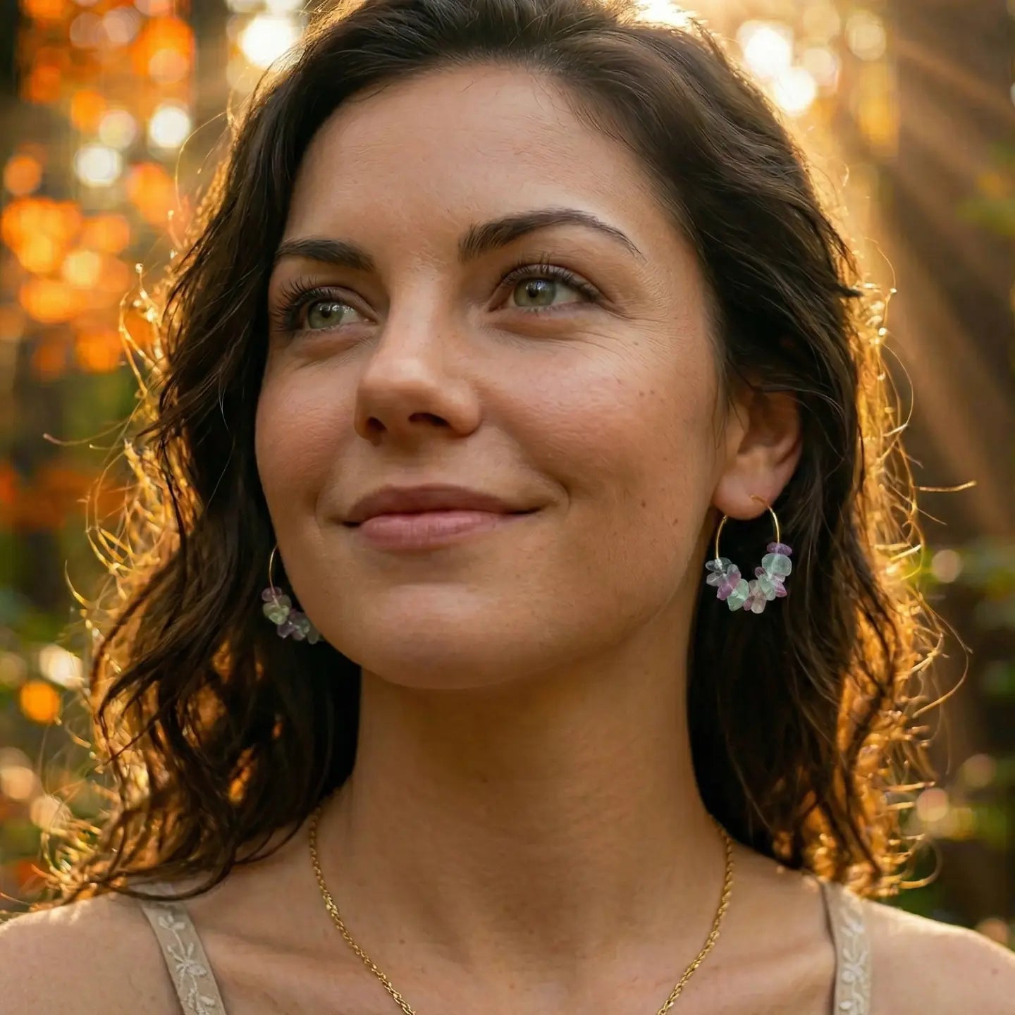 Fluorite Chip Loop Earrings 18k Gold Plated