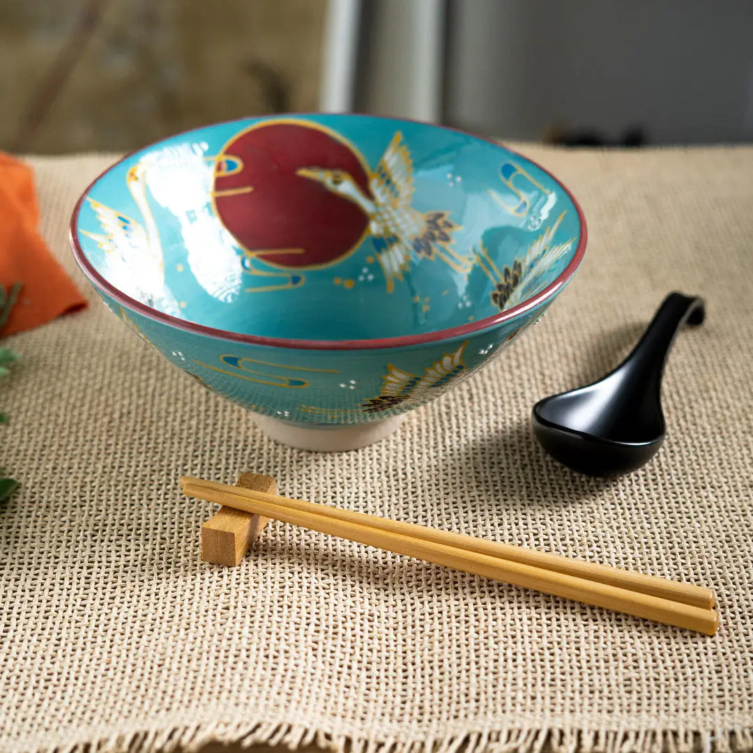 Moon Crane 24oz Bowl with Chopsticks + Spoon Set
