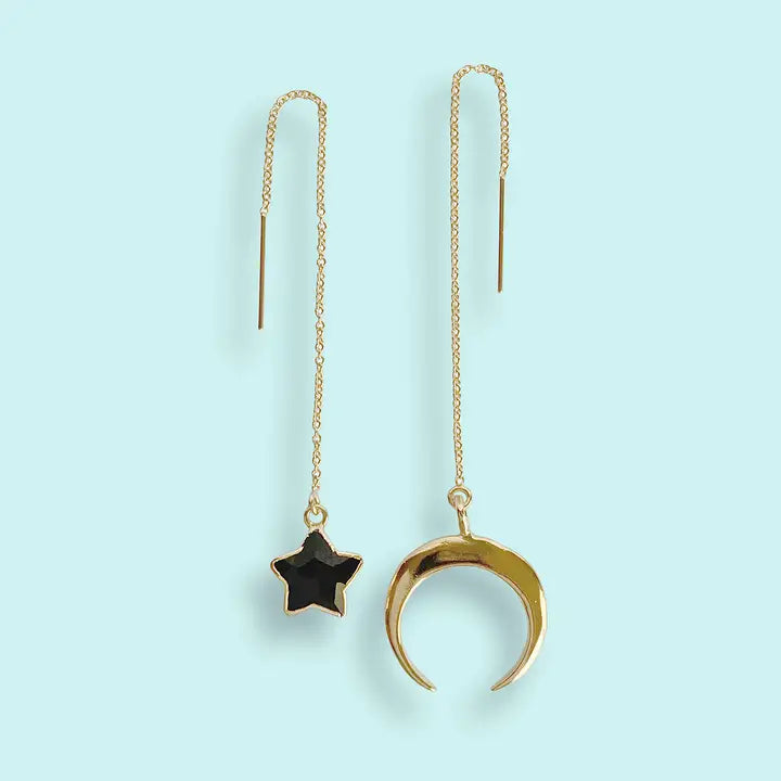 Moon & Onyx Star Threader Earrings