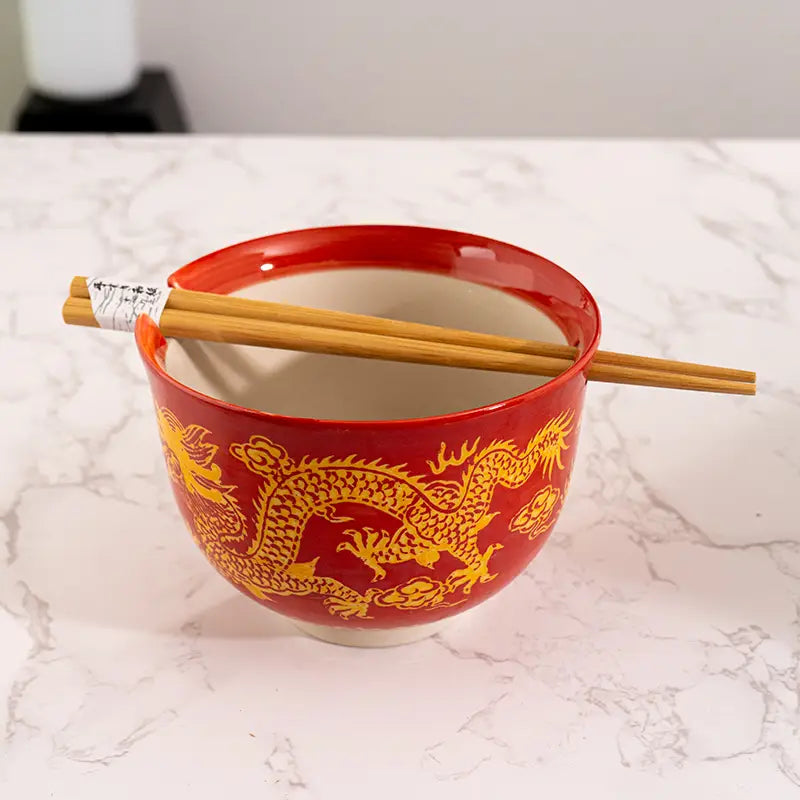 Red Dragon Design Bowl with Chopsticks set