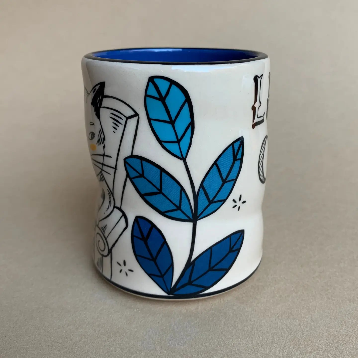 Lucky Cat with Mouse  Cup - Large