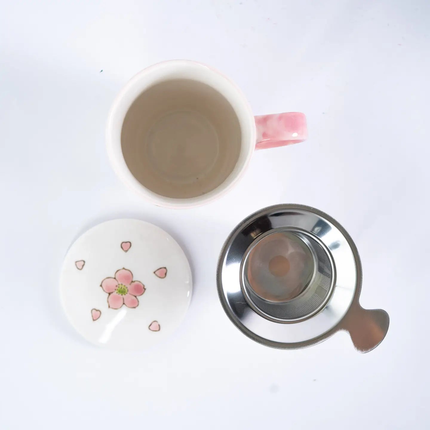 Tea Infuser Mug 15oz Twin Sparrows Cherry Blossoms