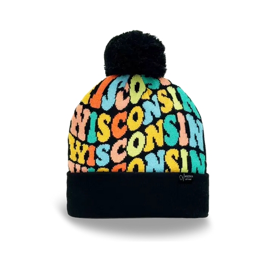 Wisconsin Colorful Beanie with Pom Pom Black