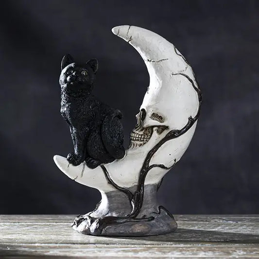 Black Cat on Moon Skull