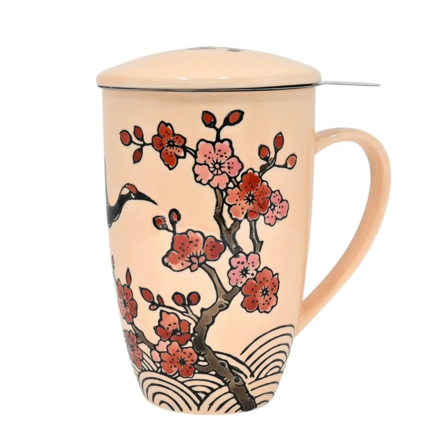 Tea Infuser Mug 15oz Crane Flower