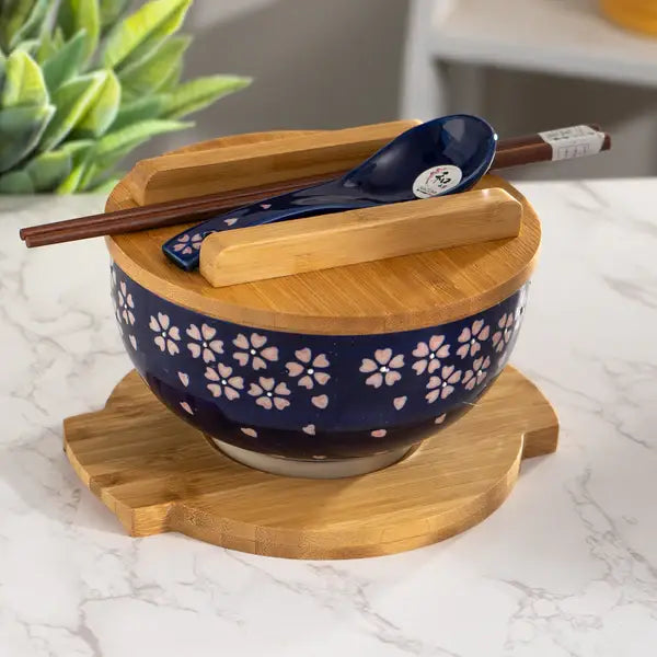 Sakura Cherry Bowl with Chopsticks, Spoon, Lid & Trivet Set
