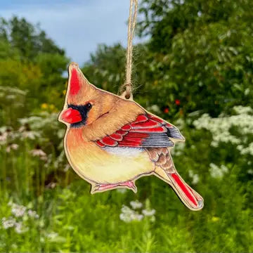 Female Cardinal Wood Print Christmas Ornament