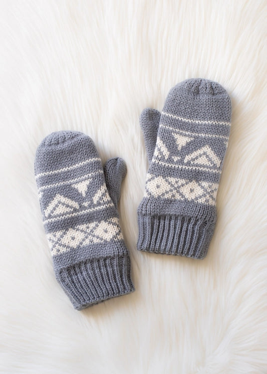 Grey & Cream Patterned Mittens