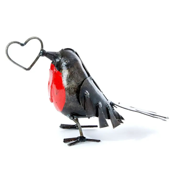 Recycled Metal Robin Sweetheart Bird w/ Open Heart