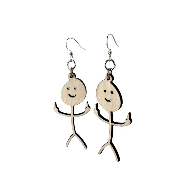 Wooden Earrings - Flippin Stick Man