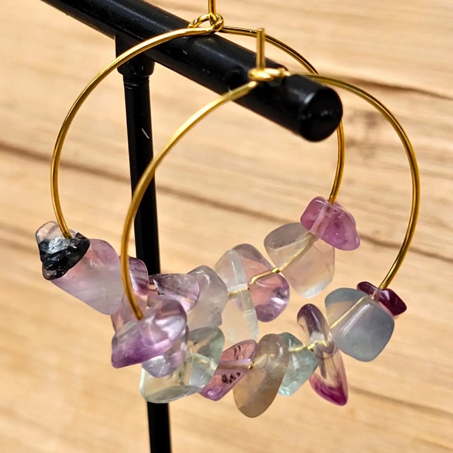 Fluorite Chip Loop Earrings 18k Gold Plated