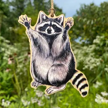 Raccoon Wood Print Christmas Ornament