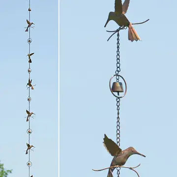 Flamed Hummingbirds & Bells Rain Chain