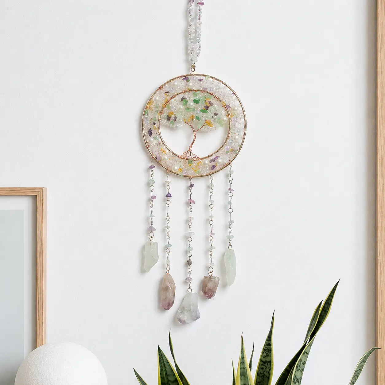 Grape Crystal Tree of Life Suncatcher with Pearls