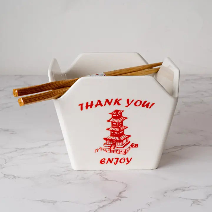 Thank You Pagoda Takeout Box Bowl with Chopsticks