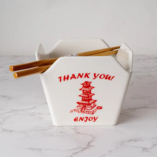 Thank You Pagoda Takeout Box Bowl with Chopsticks