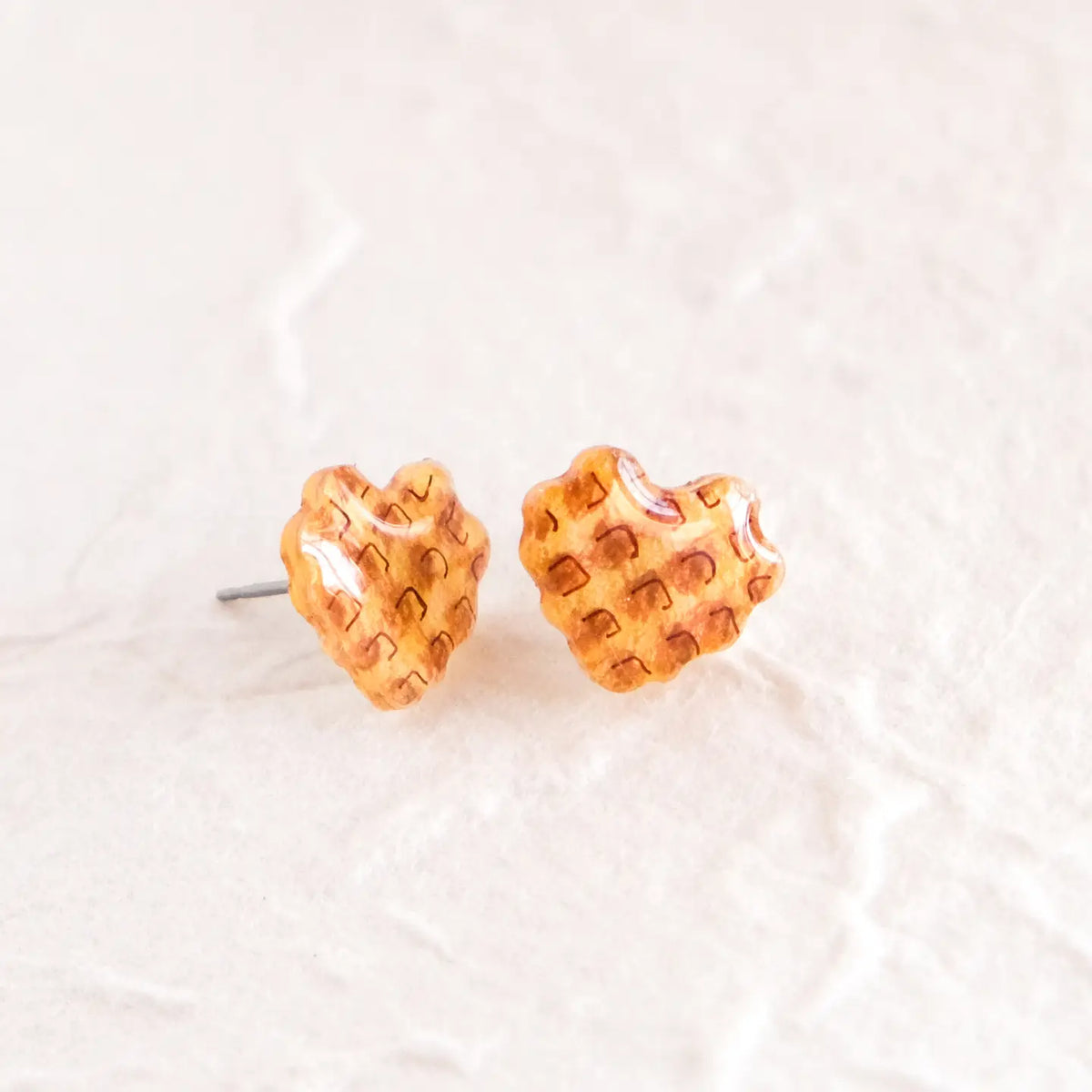 Heart Waffle Stud Earrings