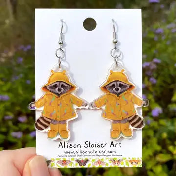 Acrylic Raincoat Raccoon Earrings