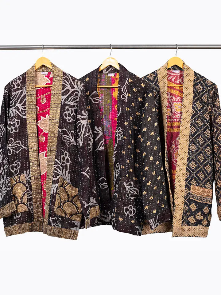 Reversible Black Kantha Quilted Sari Jacket