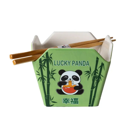 Lucky Panda Takeout Box Bowl with Chopsticks