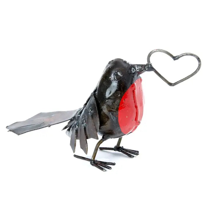 Recycled Metal Robin Sweetheart Bird w/ Open Heart
