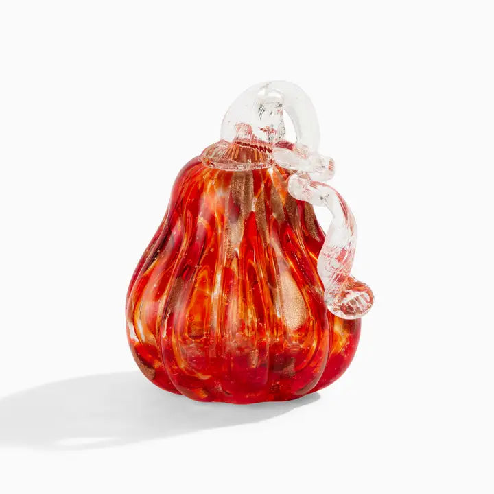 Dark Orange & Gold Glass Gourd 4"
