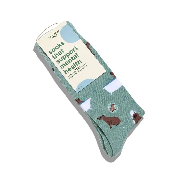 Socks That Support Mental Health Green Capybaras