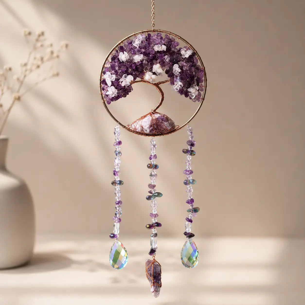 Blooming Tree of Life Amethyst Crystal Suncatcher