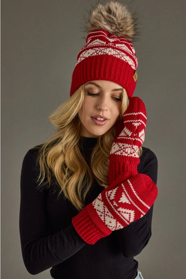 Red & Cream Patterned Mittens