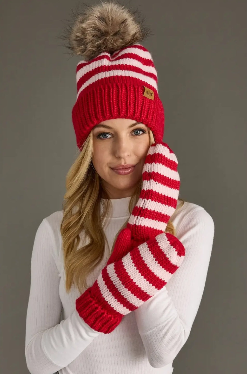 Red & Pink Striped Mittens