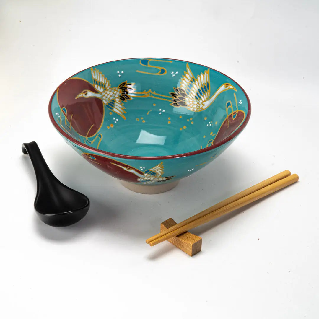 Moon Crane 24oz Bowl with Chopsticks + Spoon Set