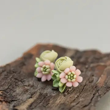 Succulent Stud Earrings - Pink Echeveria Plant