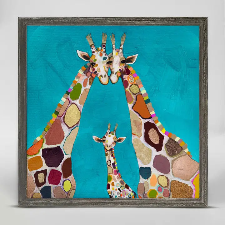 Giraffe Family in Turquoise Mini Canvas