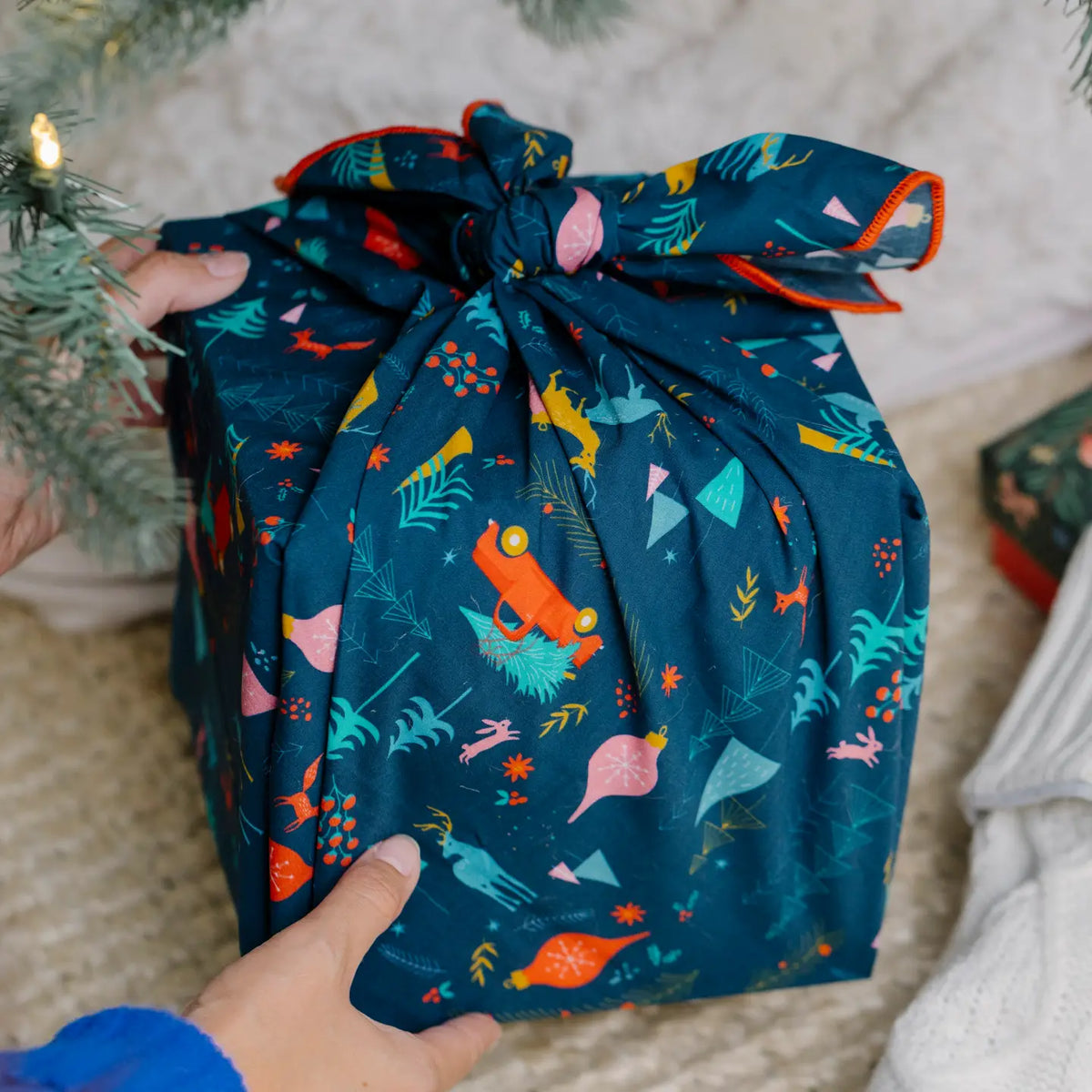 Cotton Reusable Gift Wrap Winter Wonderland