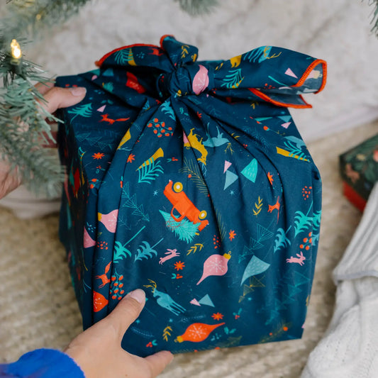 Cotton Reusable Gift Wrap Winter Wonderland