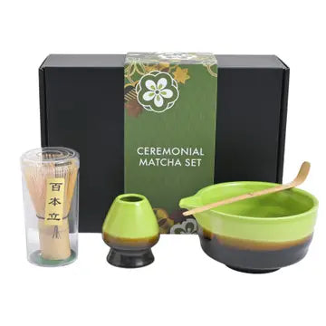 4 Piece Ceremonial Matcha Bowl, Whisk, stand and Scoop Set