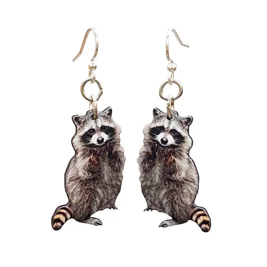 Wooden Earrings - Raccoon