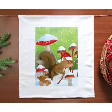 Winter Mushroom Squirrel Kitchen Towel