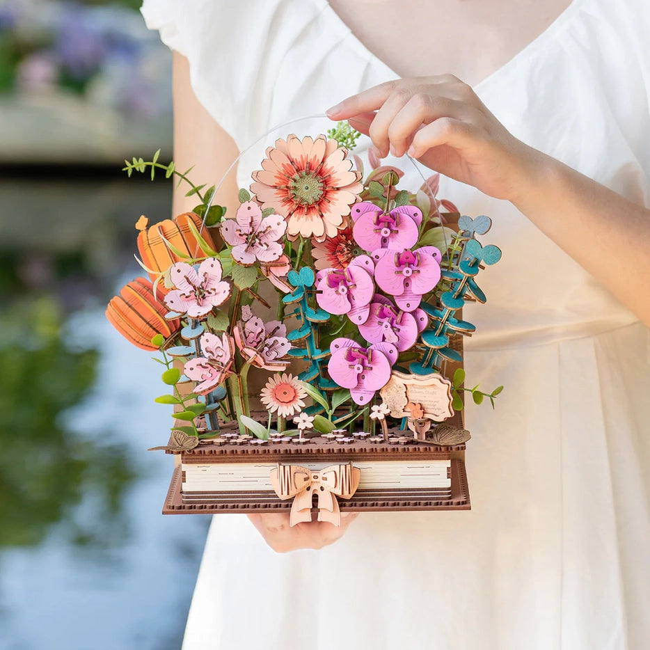 DIY Wooden Blooming Book Flower Bouquet 3D Puzzle