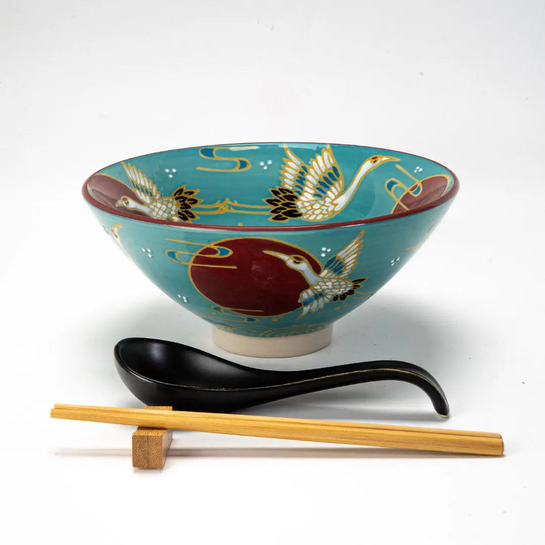 Moon Crane 24oz Bowl with Chopsticks + Spoon Set