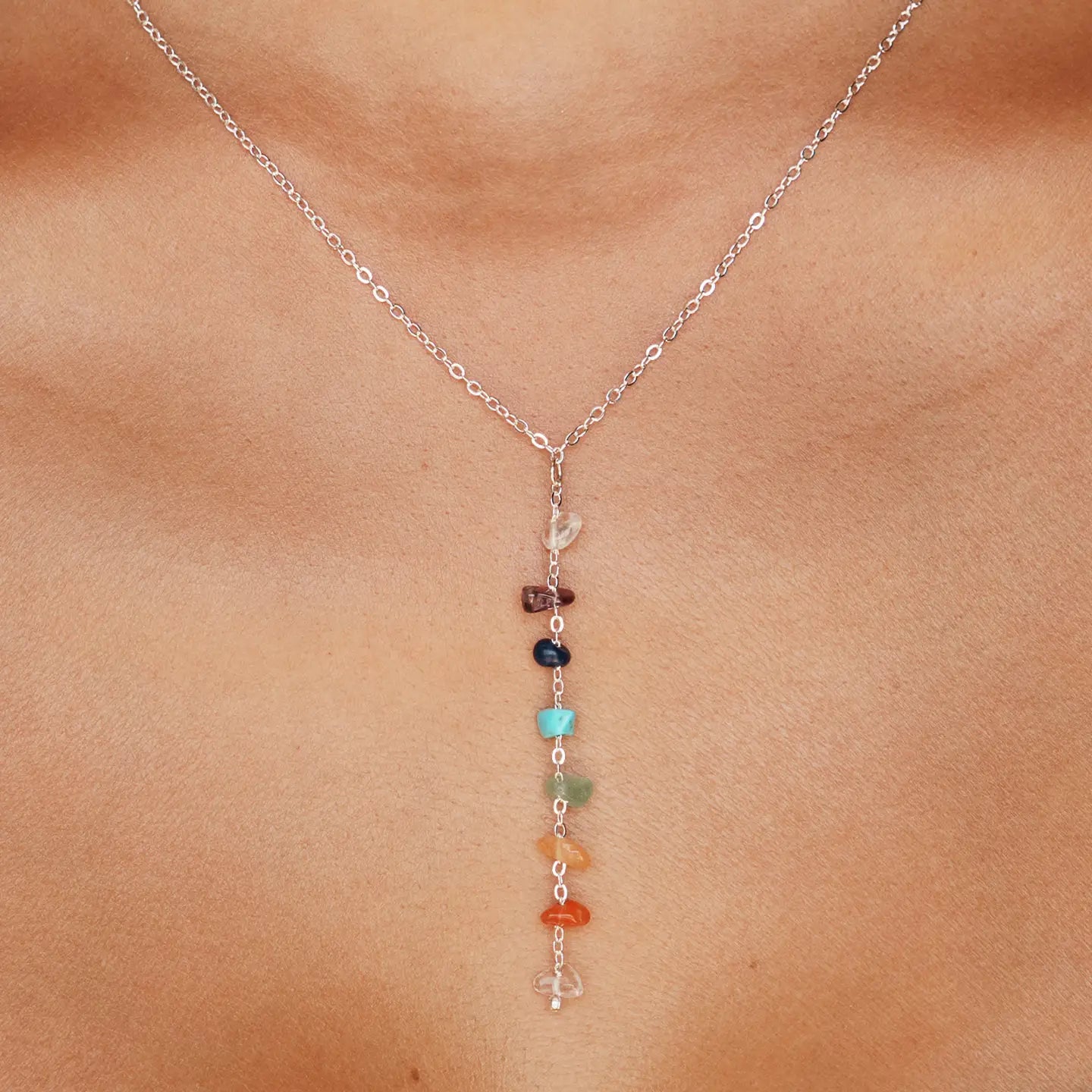 7 Chakras Healing Necklace - Silver