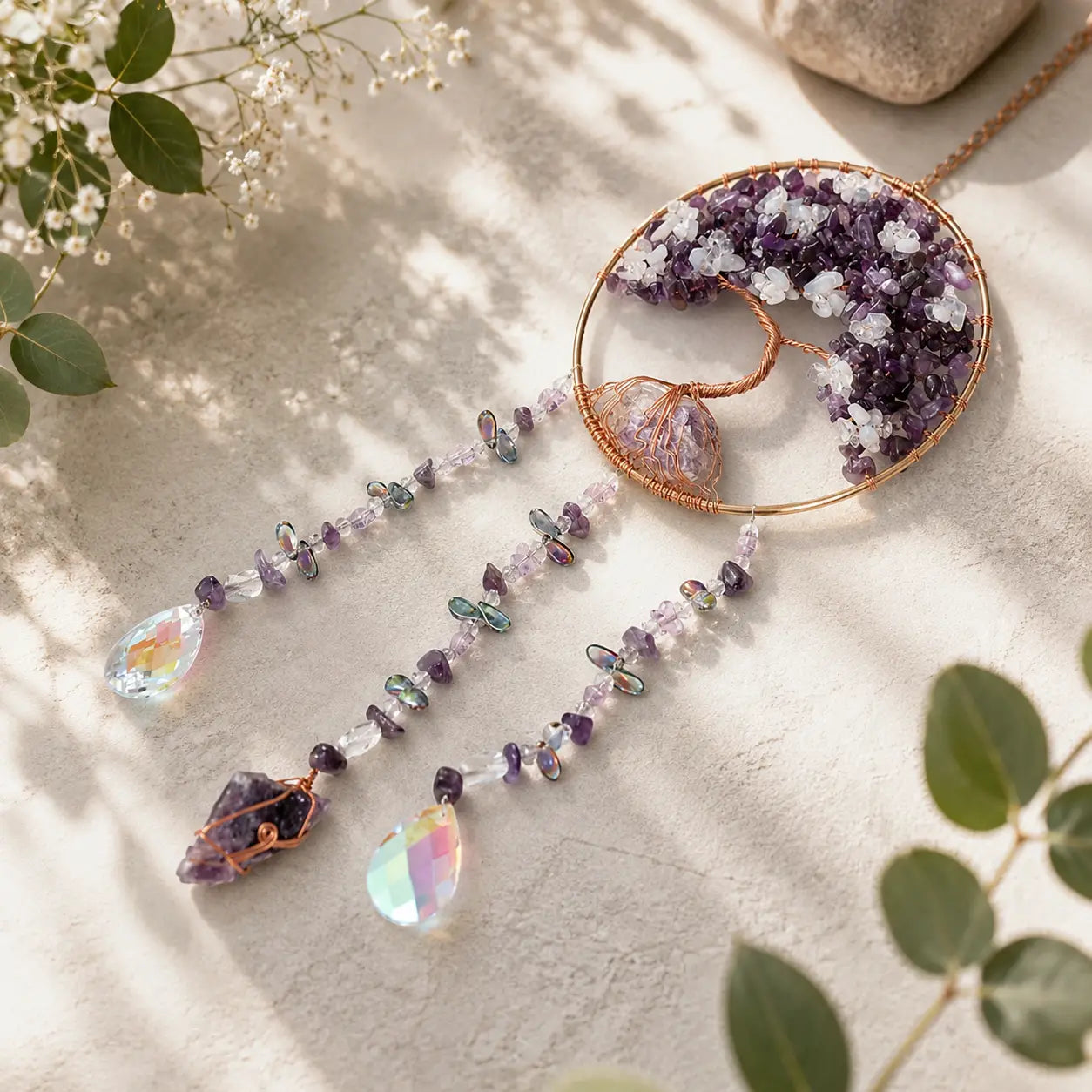Blooming Tree of Life Amethyst Crystal Suncatcher