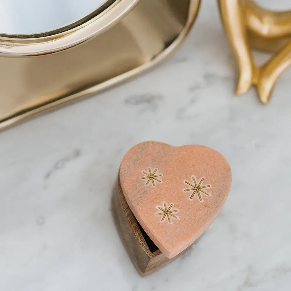 Jaipuri Heart Keepsake Box Pink Marble