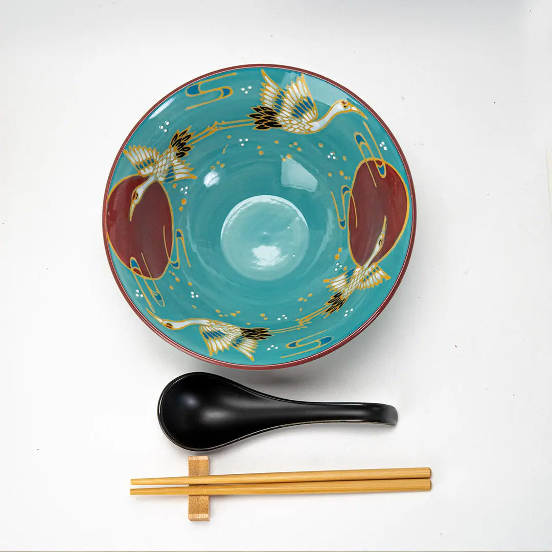 Moon Crane 24oz Bowl with Chopsticks + Spoon Set