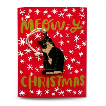 Meowy Christmas Card with Cat Ornament