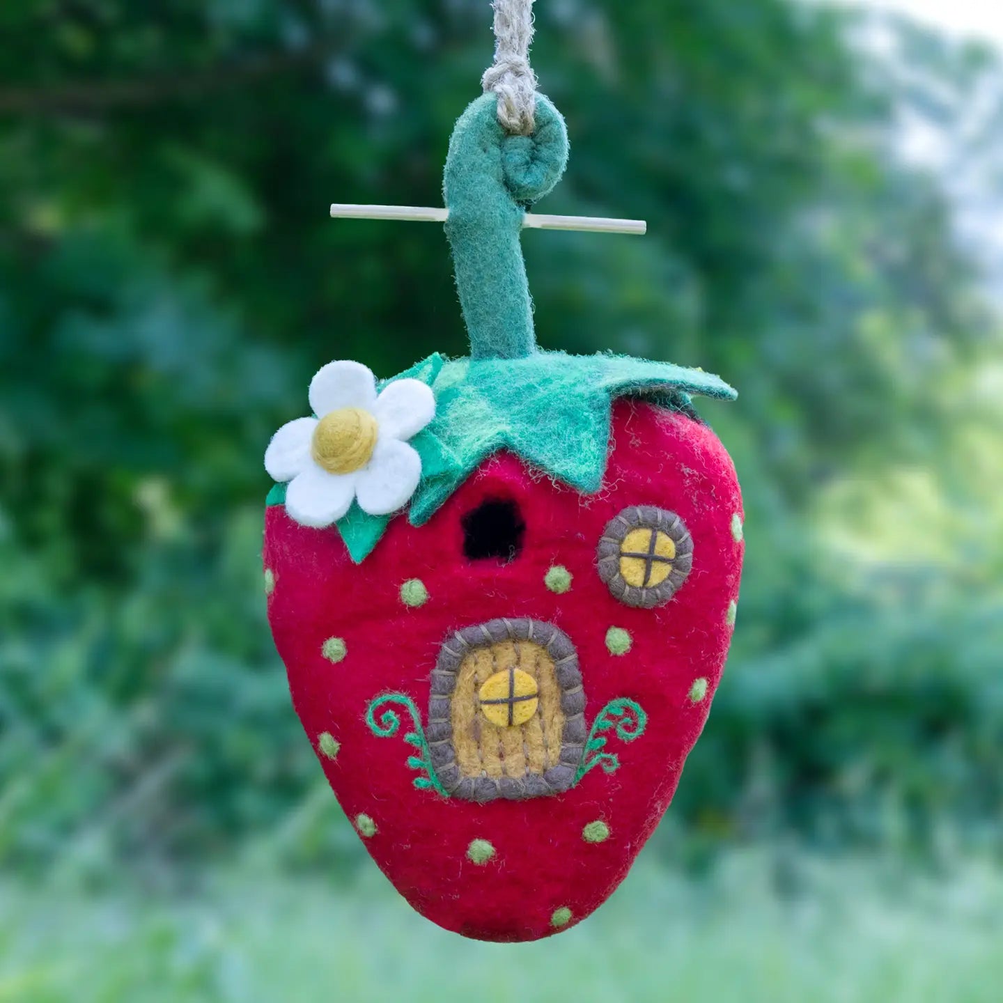 Felted Birdhouse Strawberry Cottage