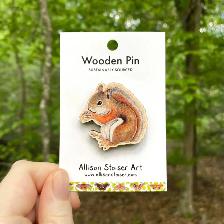 American Red Squirrel Wooden Pin